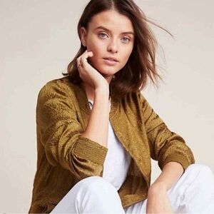 Maeve by Anthropologie olive green satin bomber light jacket